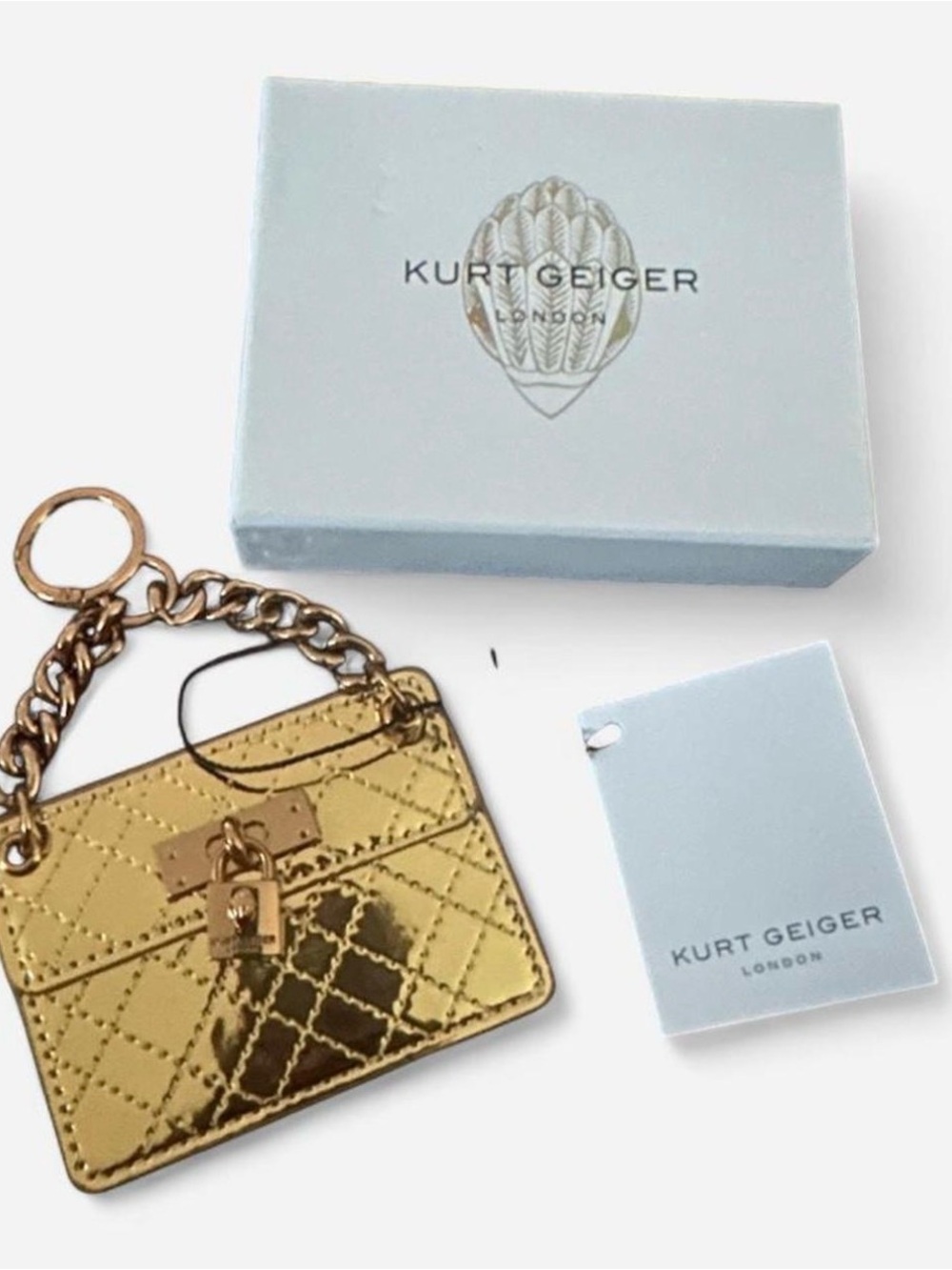 Kurt Geiger Metallic Gold Quilted Keychain - Picture 2 of 3